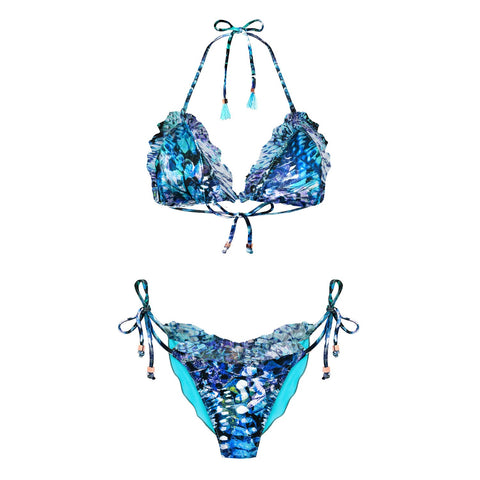 Bikini Boho con Volantes Mariposa Azul Carmen Lucia - Deessa Ibiza